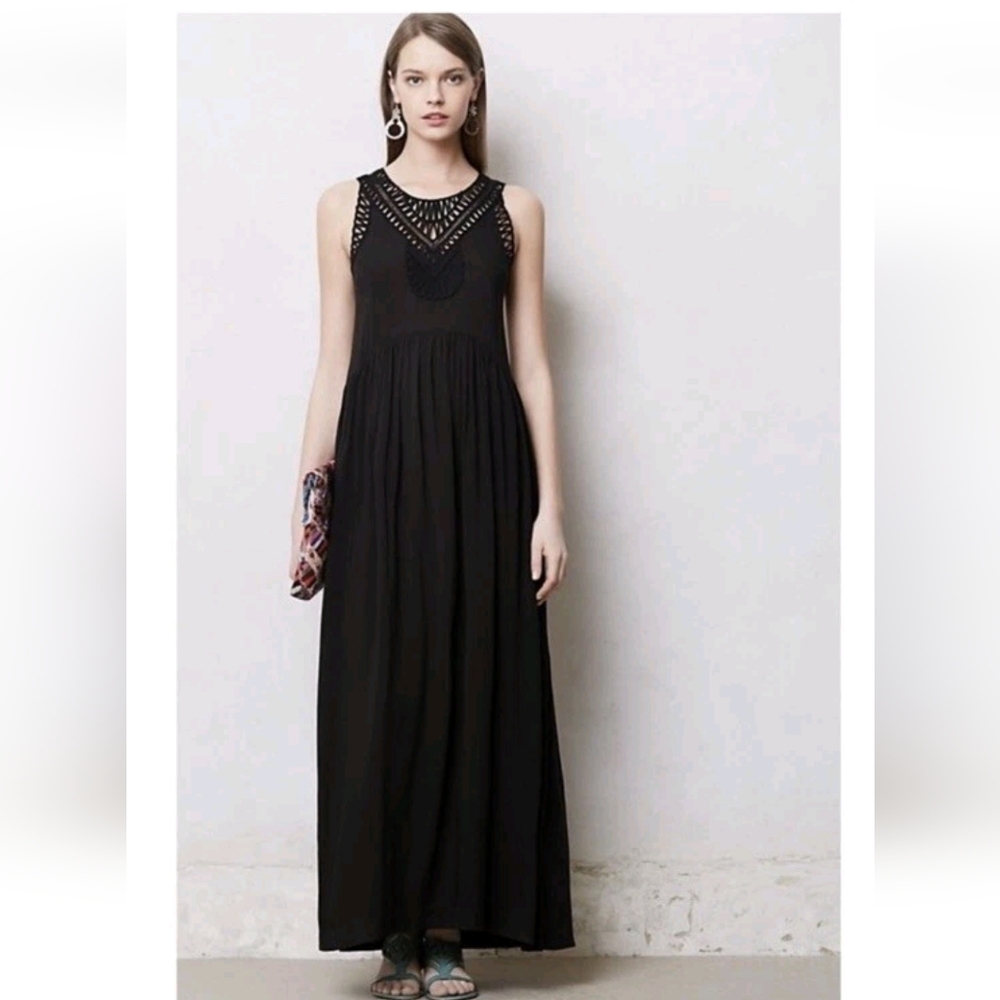 Anthropologie Mermaid Macrame Maxi Dress Crochet Women's M Boho